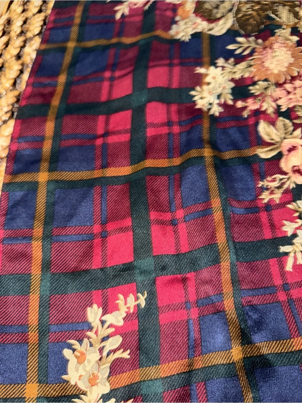 Vtg RALPH LAUREN Silk Floral Plaid Winter Scarf